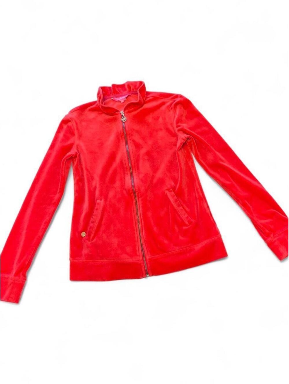 Lilly Pulitzer Jayla Velour Ruffle Zip-Up Jacket - Ruby Red